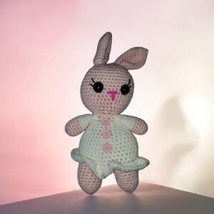 Handmade Pastel Pink Amigurumi Crochet Bunny Doll Easter